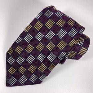 Charles Hill Mens Tie Blue Red White Gold Geometric Repp 100% Silk Neckwear